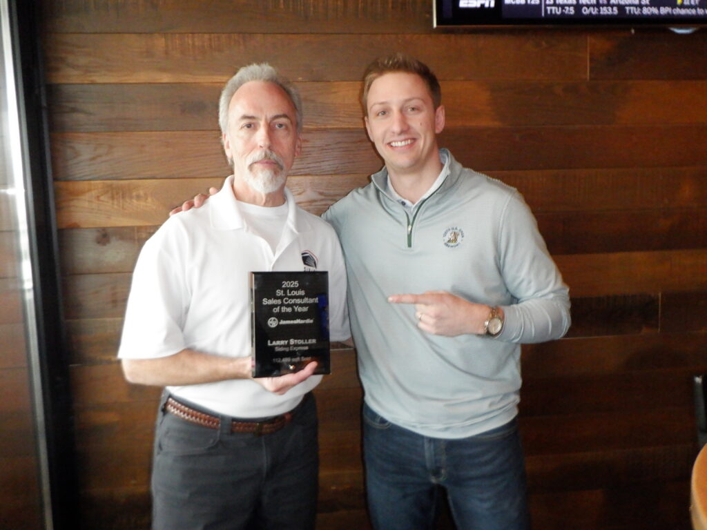 Siding Express' 2026 James Hardie St. Louis Sales Consultant of the Year, Larry Stoller with James Hardie Representative Jon Travetto.